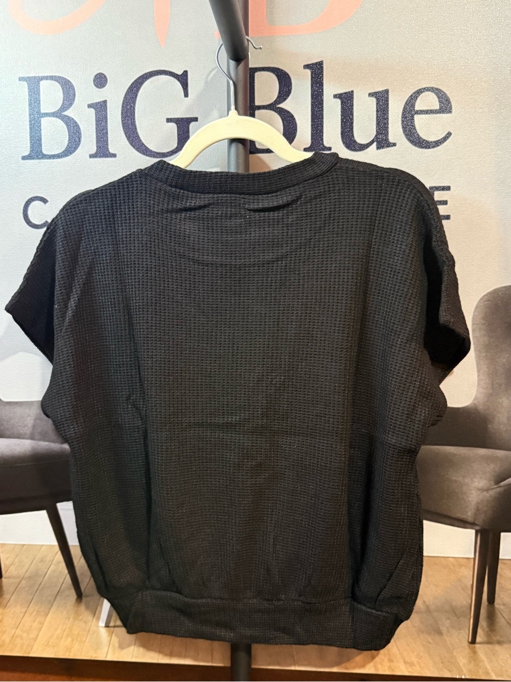 Black Waffle Knit Short Sleeve shirt - Picture 2 of 2